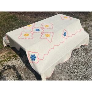 Vintage Chenille Bedspread Full Tufted Bedding Floral Cottagecore MCM